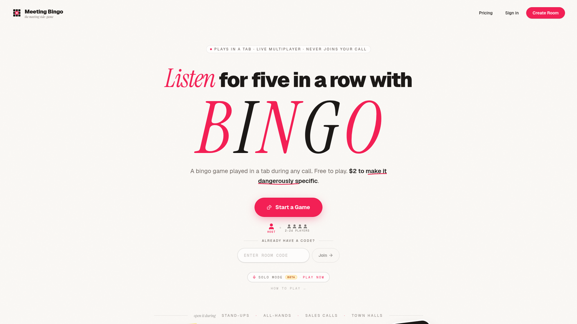 Meeting Bingo, a project by Khizer Husain